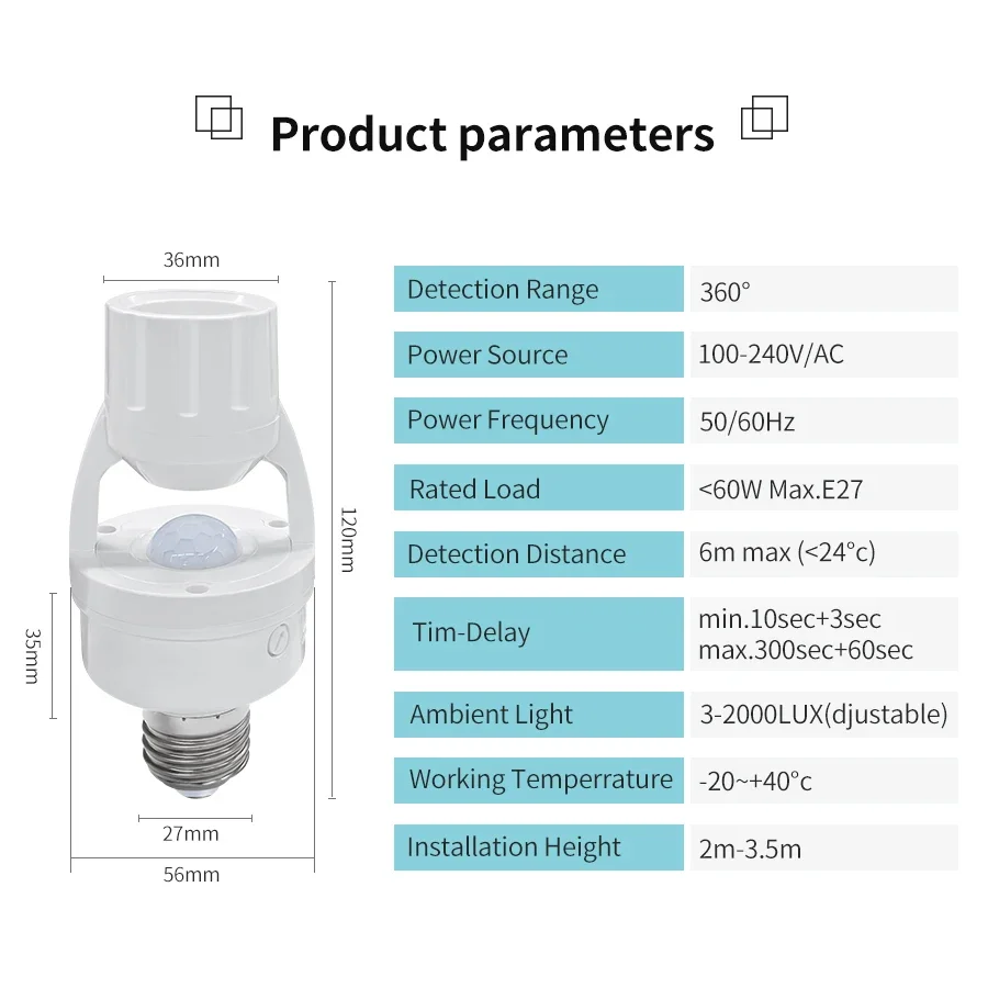 قاعدة مصباح E27 مع مستشعر حركة - مراجعة Pir Motion Sensor وسعره